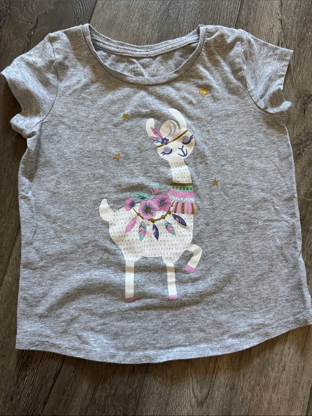 jumping beans Grey Llama Graphic Tee with Floral Accents